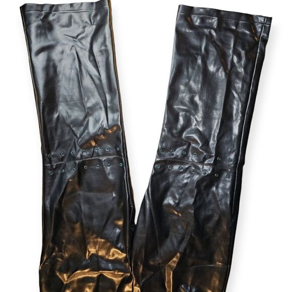 Un Deux Trois Black Faux Leather Bootcut Pants Size 20 - Picture 10 of 12
